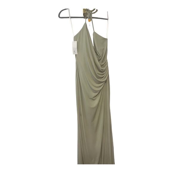 Katie May Jupiter Gown Maxi Halter Neck Ruched Jersey Side Slit Sage Size Large - Picture 5 of 16